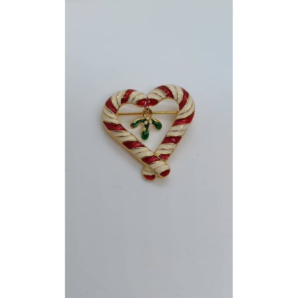 Vintage Robyn Rush candy cane heart brooch